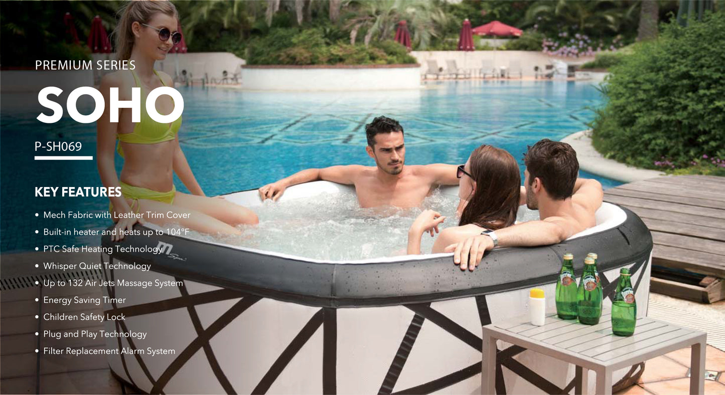 SOHO, 6 PERSON Square Inflatable Home Hot Tub