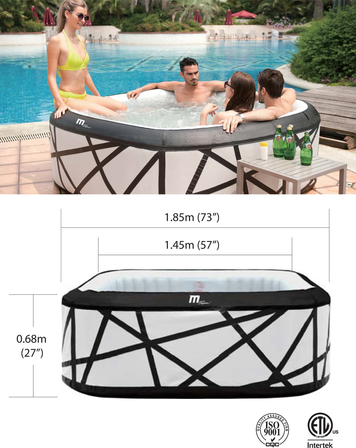 SOHO, 6 PERSON Square Inflatable Home Hot Tub