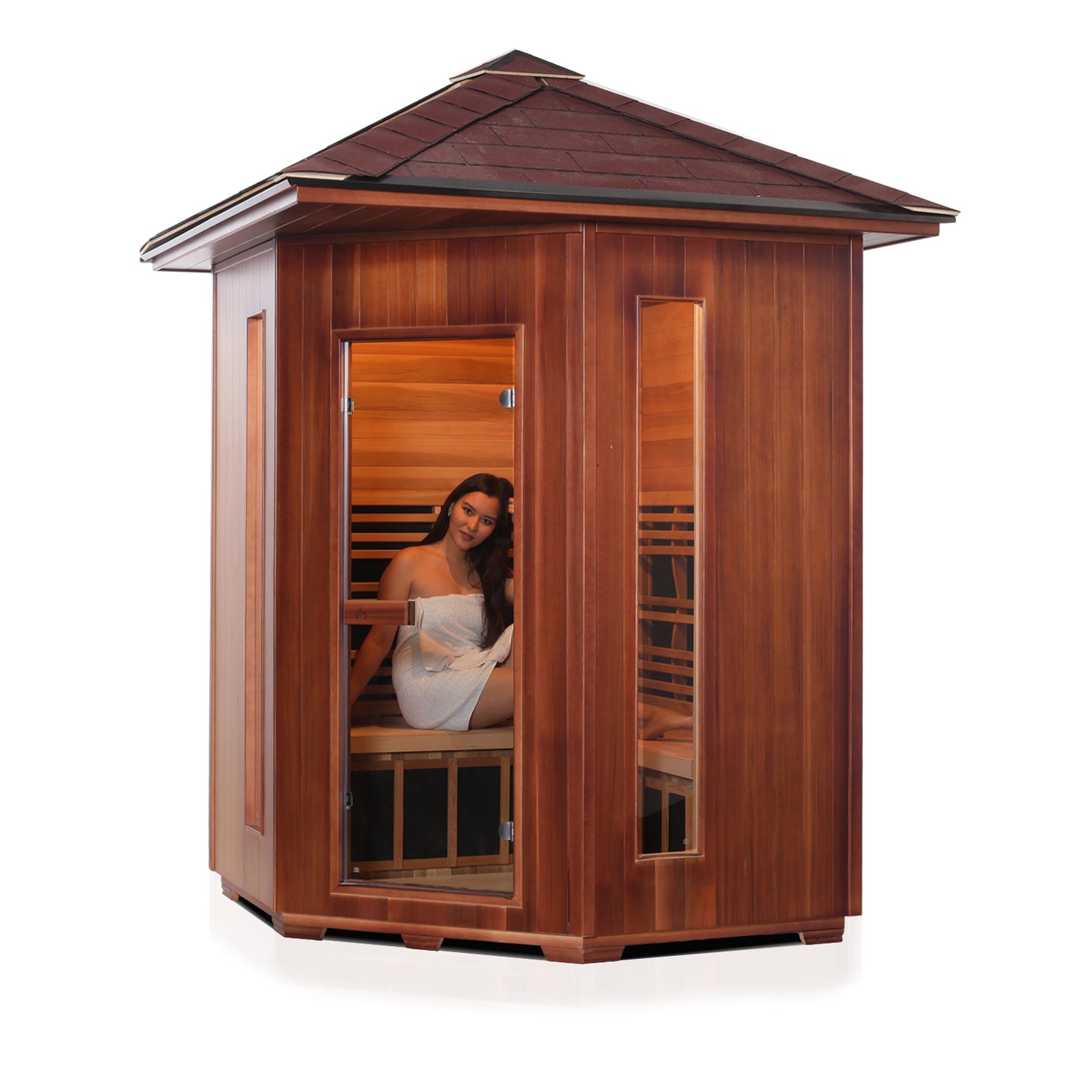 Enlighten Rustic # 17379 4 Person Corner Peak Full Spectrum Infrared Outdoor Home Sauna